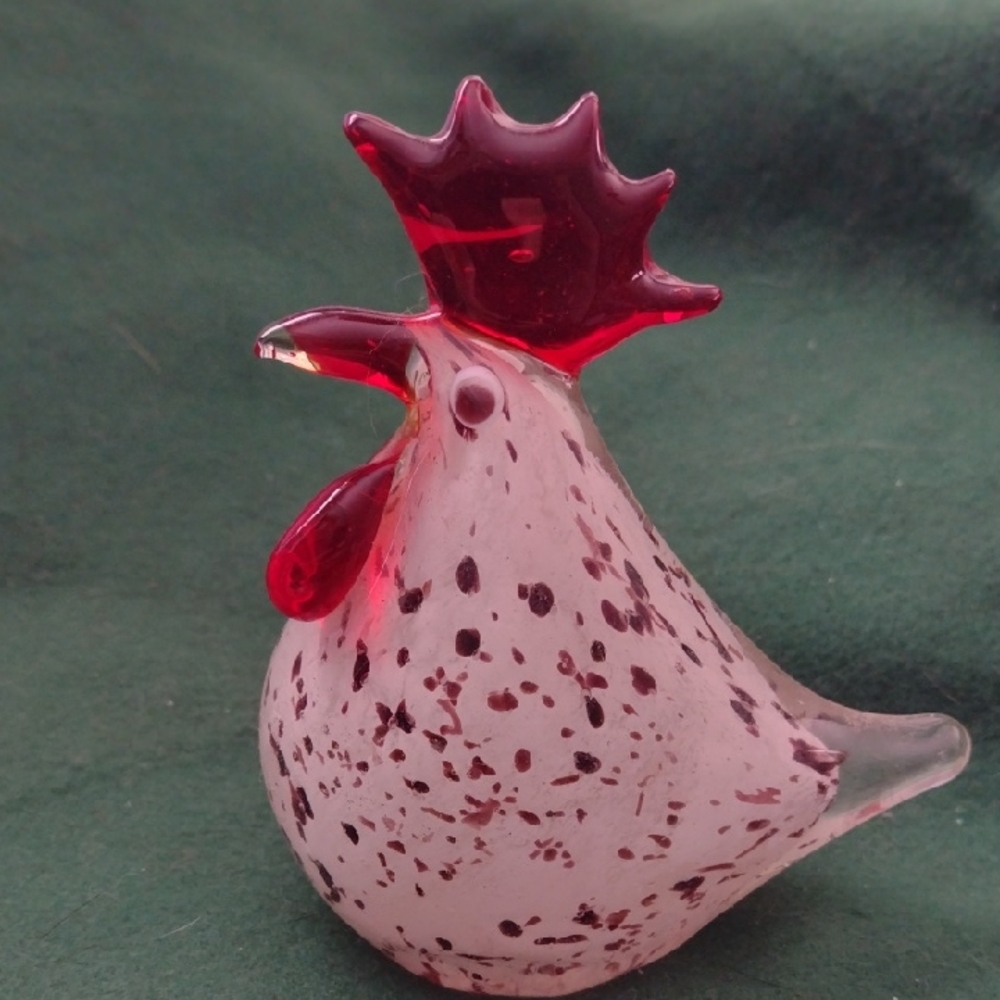 Speckled Glass Rooster Figurine - Red and Black